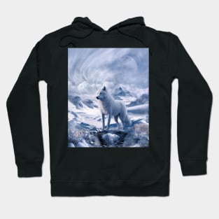 White wolf and antarctic snowy landscape Hoodie